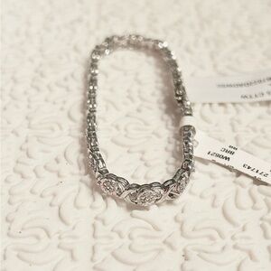 NWT Sterling Silver 0.25 CT Diamonds, X Links, Women Bracelet with Security Lock